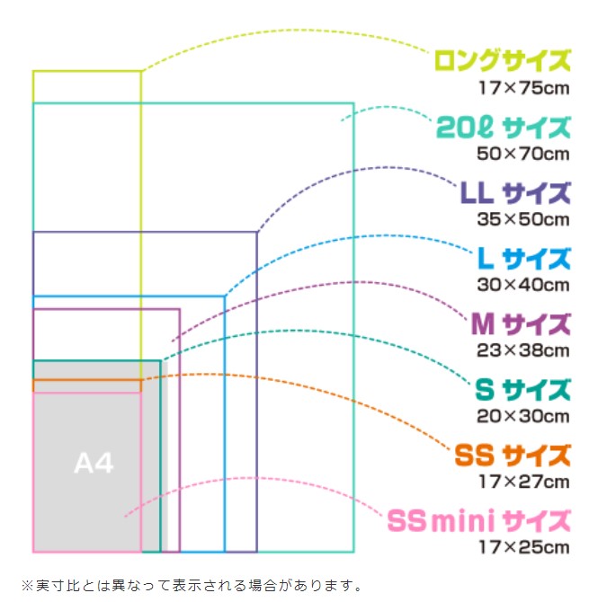 BOS防臭袋サイズ一覧画像