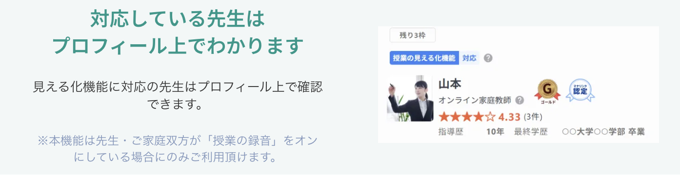 オンライン家庭教師マナリンク見える化機能対応している先生のプロフィール